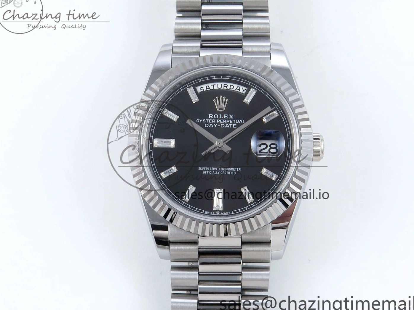0123 OnTrend Day Date 40 SS 228239 Noob 1:1 Best Edition Black Crystal Dial on President Bracelet A2836 (Gain Weight) 807